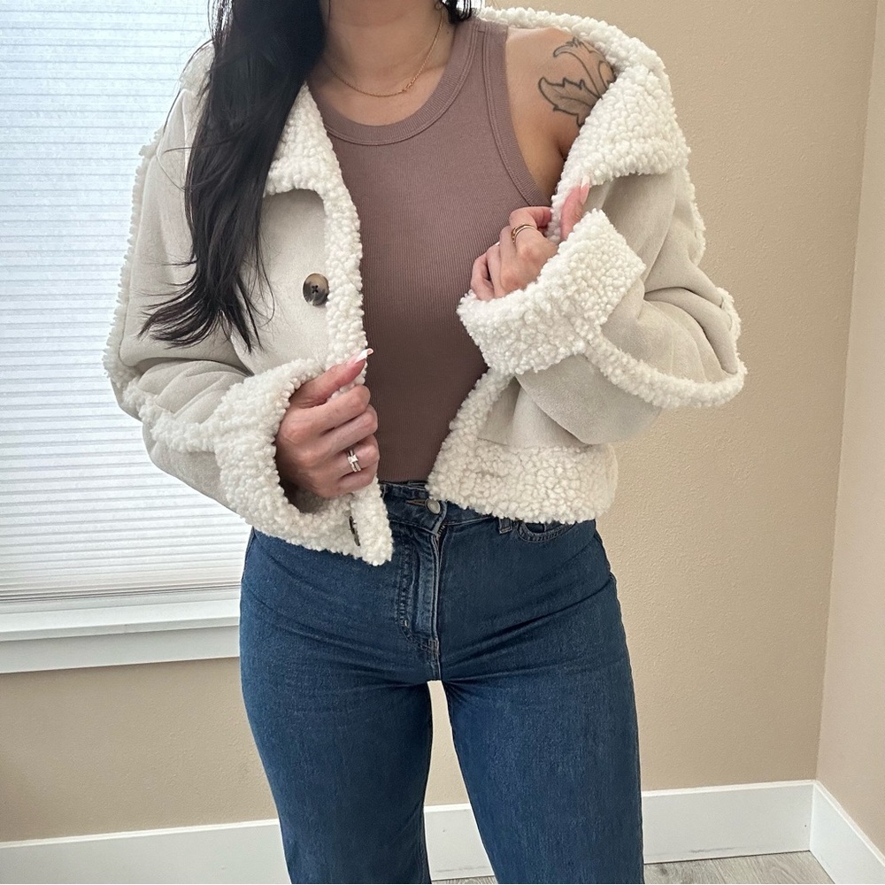 WILD FABLE Women's Faux Suede Sherpa Jacket